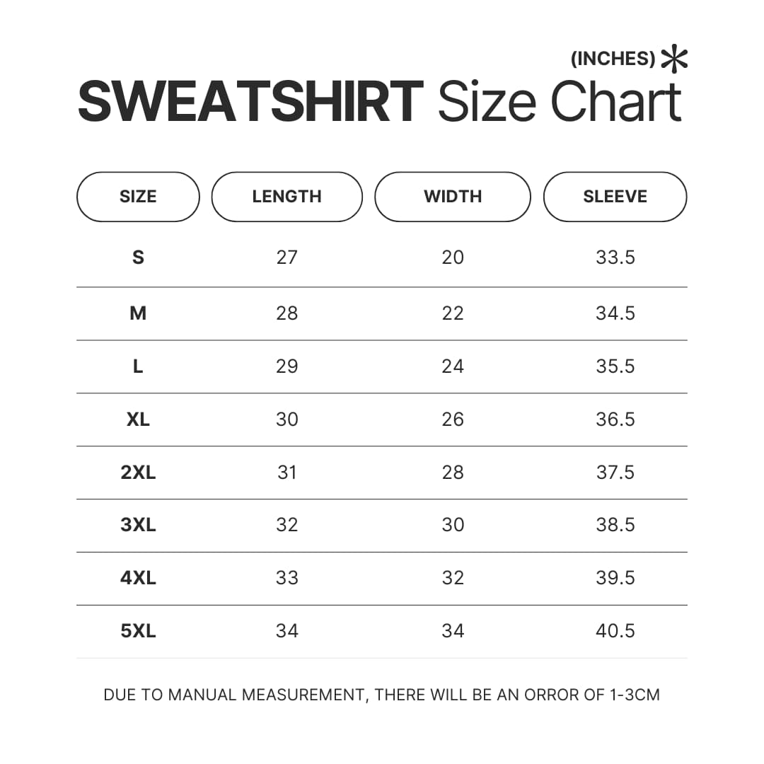 Sweatshirt Size Chart - Sailor Moon Store