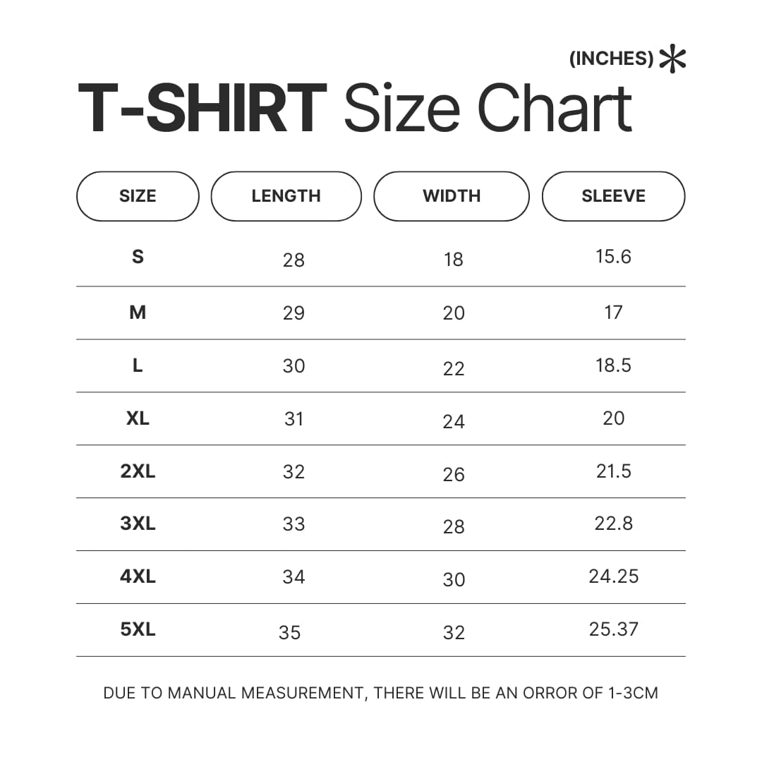 T shirt Size Chart - Sailor Moon Store