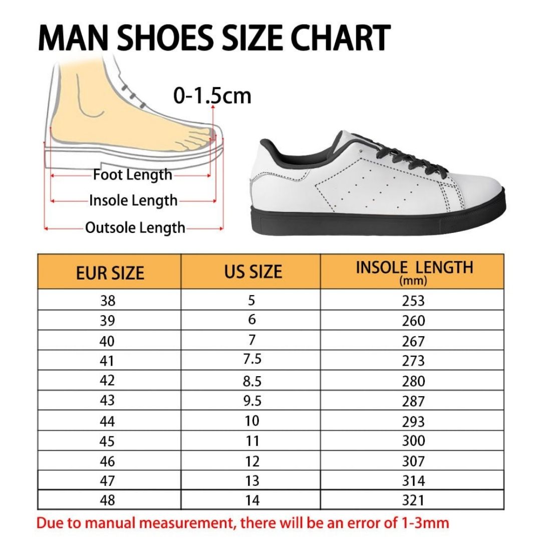Skate Man Shoes Size Chart - Sailor Moon Merch